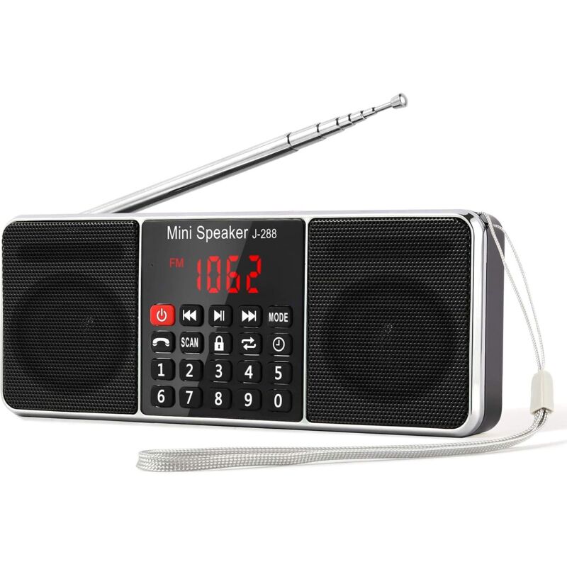 Radio J-288 Portable FM AM(MW) MP3 TF USB AUX avec Haut-Parleur Bluetooth, Écran LED, Fonction de Minuterie de Sommeil. (sans la Fonction de