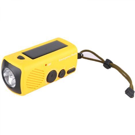Radio jaune, 12,85,95,8 cm, chargeur de téléphone d'urgence, lampe torche, générateur à manivelle d'extérieur.