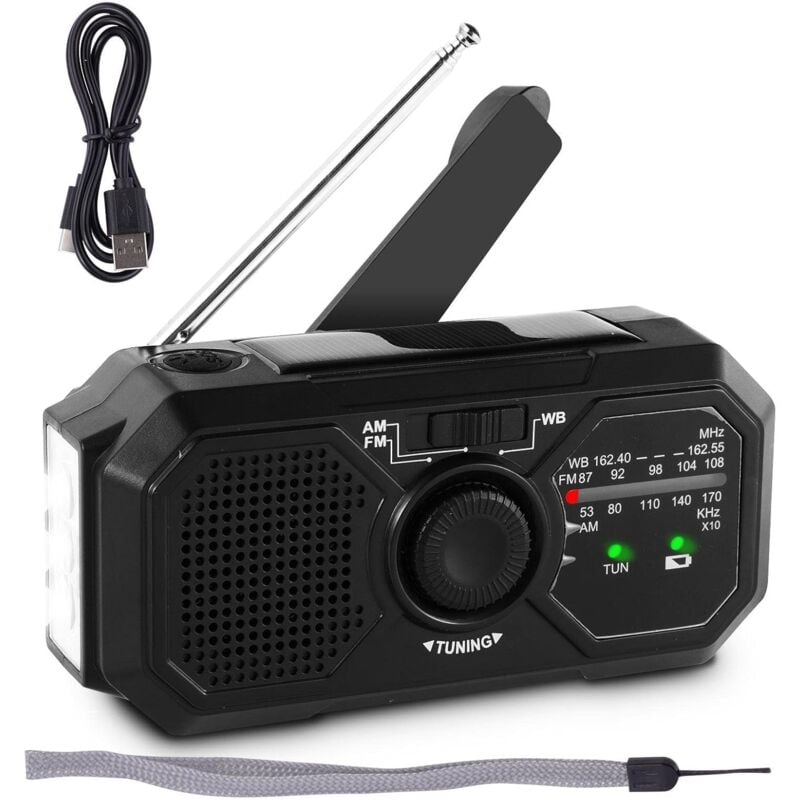 Aougo - Radio à manivelle Radio de Production d'énergie à manivelle à Charge Solaire,Wind Up Solar Radio pour la Survie en Camping en Plein air