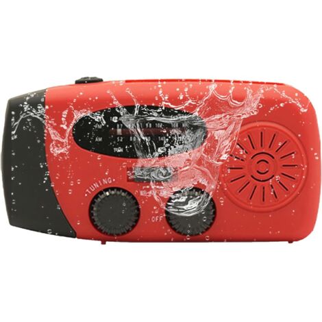 Radio météo à manivelle, rechargeable – Radio solaire AM/FM 2000 mAh, éclairage DEL, pour la survie à l'intérieur et le camping, rouge