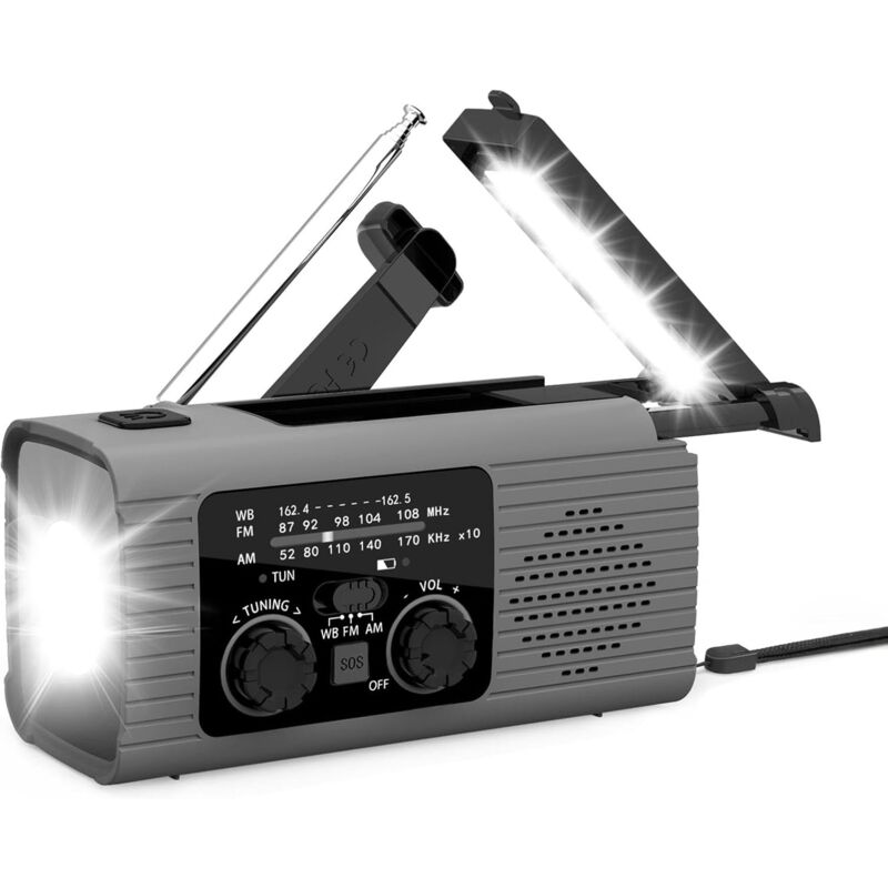 Radio météo à manivelle,Radio à manivelle - Radio portable AM/FM/NOAA - Lampe de poche radio de survie, radio d'alarme SOS à chargement à 3 voies