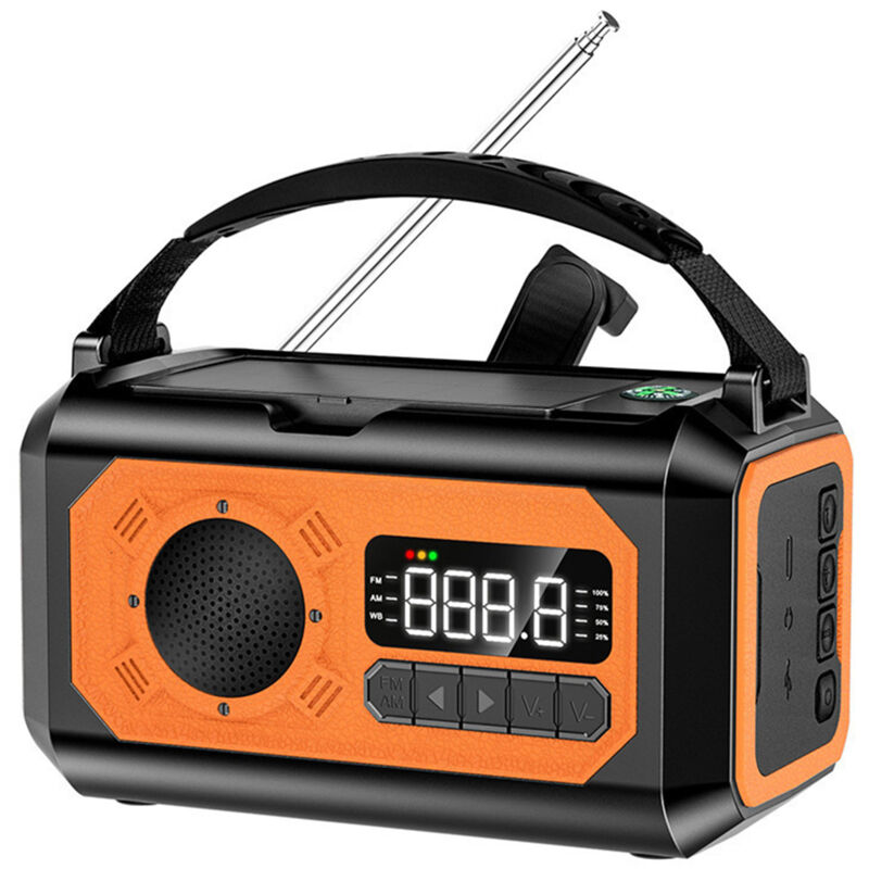 Radio météo d'urgence à manivelle avec alerte météo NOAA Radio AM/FM/WB portable à manivelle solaire 12000 mAh avec 3 modes Lampe de poche / Lampe de