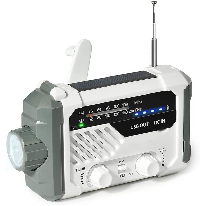 Radio météo d'urgence avec NOAA/AM/FM, Radio à manivelle Solaire avec Batterie Rechargeable, Radio Portable de Survie avec LED Lampe de Poche, Sos