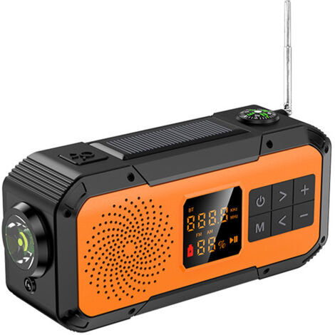 Radio météo d'urgence portable avec chargeur solaire, manivelle et batterie,orange