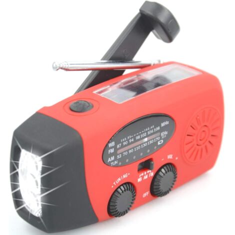 Radio meteo, radio solare, manovella, ricarica USB Type-C, radio AM/FM/NOAA, 3 torce a LED, batteria da 2000 mAh, caricabatterie per smartphone (rosso)