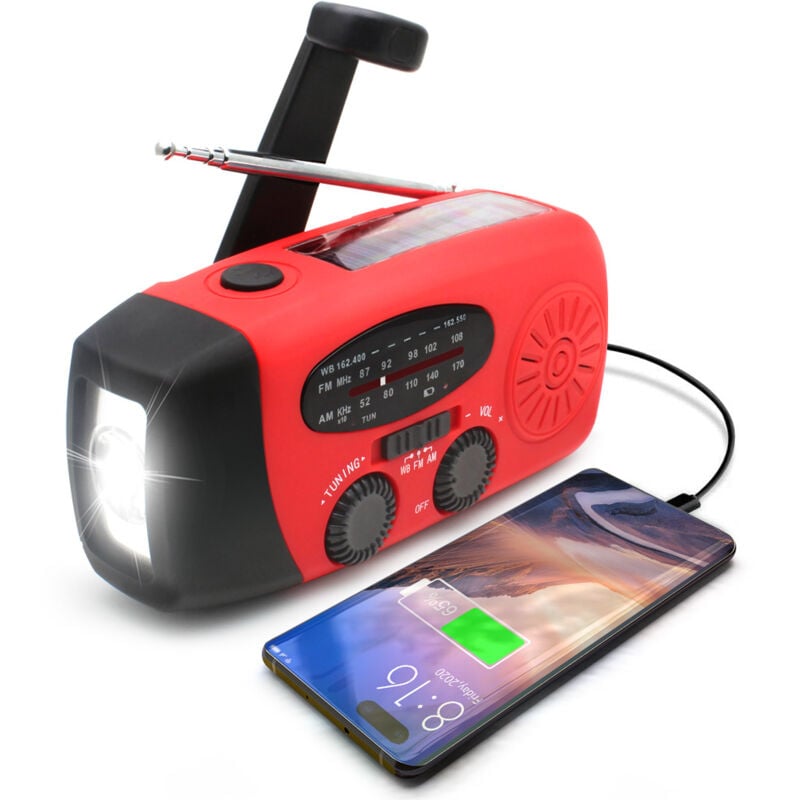 Coocheer - Radio météo solaire am/fm noaa autoalimentée à manivelle avec lampe de poche led et batterie externe 2000 mAh pour iPhone/smartphone