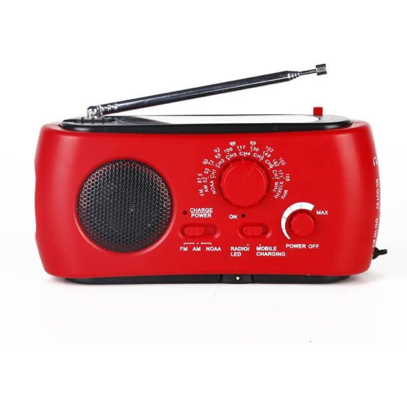 Sjqka - Radio météo solaire, éclairage led, chargement par manivelle, radio météo d'urgence multifonction, radio d'extérieur portable am/fm sw (rouge)