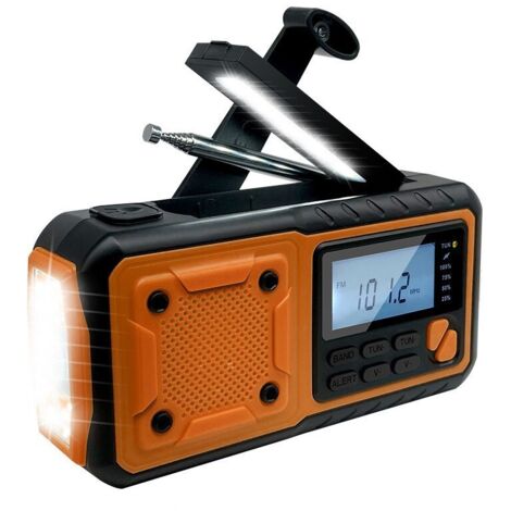 Radio meteorológica de emergencia, radio exterior con manivela alimentada por energía solar, radio digital FM/AM/WB, linterna, alarma SOS.
