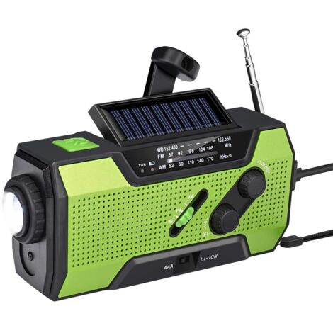 Radio meteorologica di emergenza a manovella, portatile, ricarica solare, con torcia AM/FM/LED, avviso SOS, 2000 MAh