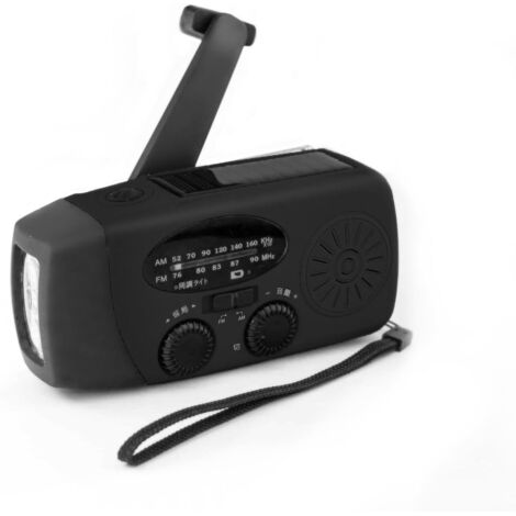 Radio meteorológica, radio solar, manivela, carga USB tipo C, radio AM/FM/NOAA, 3 linternas LED, batería de 2000 mAh, cargador para smartphone (negro)