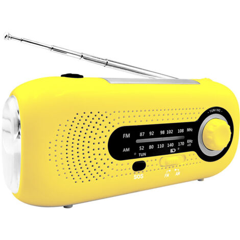 Radio mit Solarzelle, 2000-mAh-Handkurbelgenerator mit Taschenlampe (Gelb)