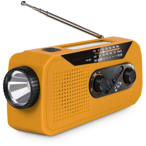 Radio mit Solarzelle, 2000-mAh-Handkurbelgenerator mit Taschenlampe (Orange)
