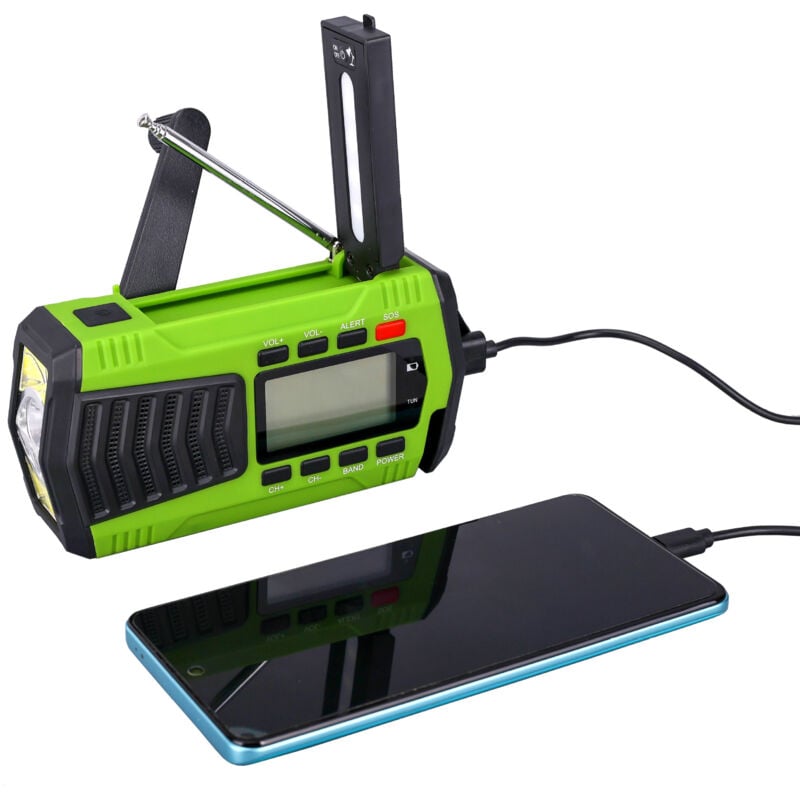 Radio multifonctionnelle avec chargeur solaire pour téléphone portable, générateur à manivelle, prévention des catastrophes d'urgence, écran LCD