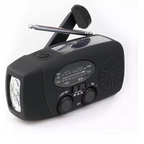 Radio Pile Solaire Dynamo Portable 2000mAh Kit Survie Complet AM/FM Lampe Torche SOS Powerbank Idéale Camping Randonnée (Noir)