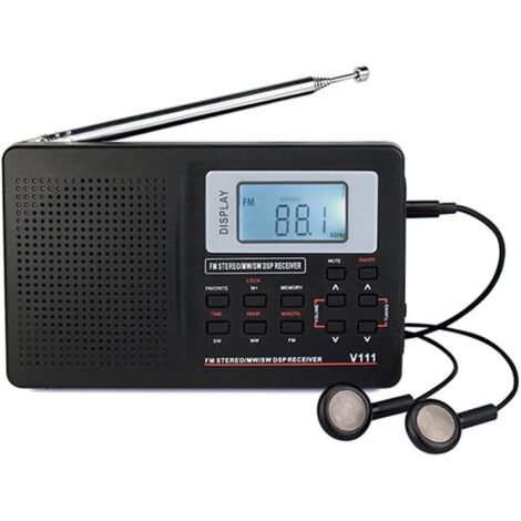 Radio Pleine Bande FM Stéréo/MW/SW Récepteur de Bande avec Minuterie Réveil Radio Portable Noir