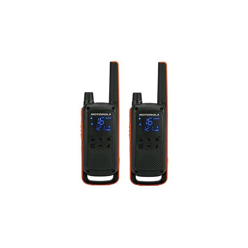 Image of T82 nero arancione coppia walkie talkie 10km resistenza ipx2 led torcia 16 canali 121 codici privacy - Motorola