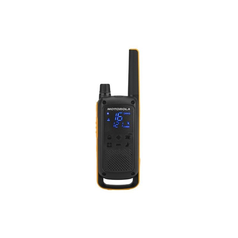 Image of T82 nero arancione coppia walkie talkie 10km resistenza ipx2 led torcia 16 canali 121 codici privacy - Motorola