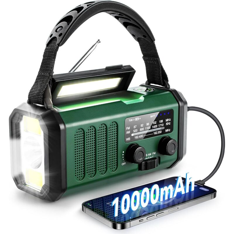 Radio portable 10 000 mAh, collectionneur, radio AM/FM, chargeur Type-C, lampe torche, lampe de lecture, boussole, alarme de survie SOS