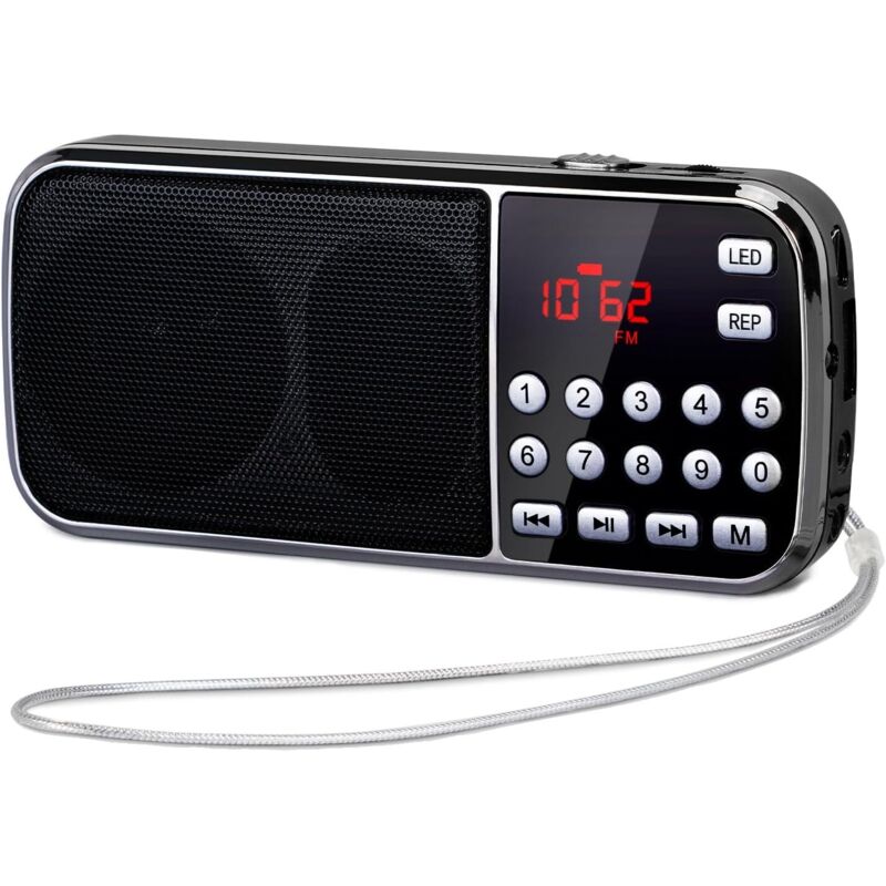 Radio Portable, 3W Mini Radio Portable Rechargeable avec Batterie Rechargeable 1200mAh, Poste Radio FM avec Double d’Haut-Parleur, Lampe Poche LED,