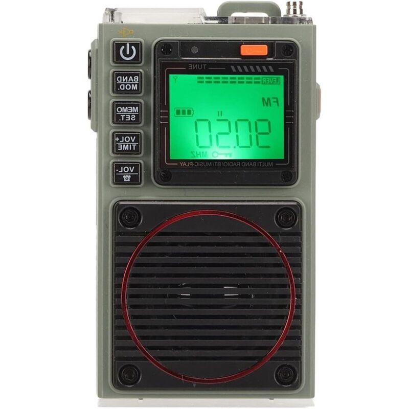 Radio portable à bande complète FM/AM, ondes moyennes/courtes, stéréo avec basses profondes, alarme SOS, Bluetooth, lecture de cartes, style rétro