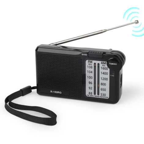 Radio Portable AM/FM avec Haut-Parleur – Jack Casque, Alimentée par Piles, pour Intérieur et Extérieur, Couleur Noire