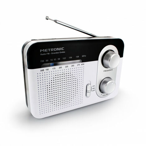 METRONIC Radio portable AM/FM grandes ondes - noir et blanc