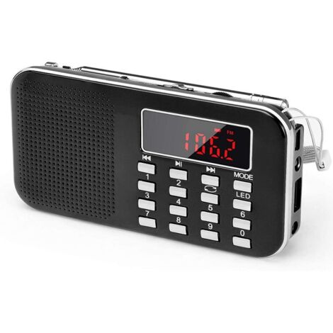 Radio Portable AM/FM, Poste Radio avec éClairage de Secours,Prise en Charge Micro SD/AUX/USB, Batterie Rechargeable de 1200 mAh