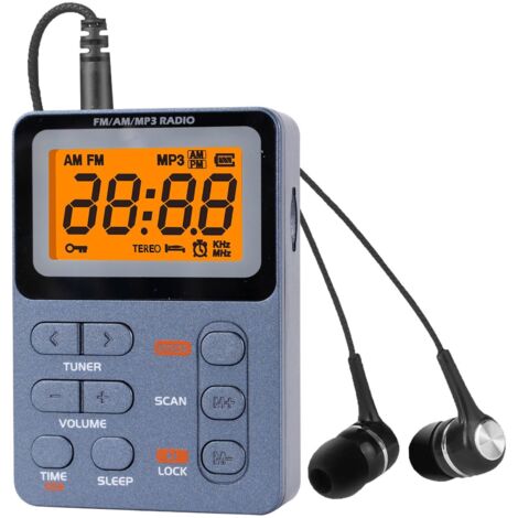 Radio Portable AM/FM Rechargeable – Tuning Numérique à Haute Sensibilité, Lecteur MP3, Écouteurs Stéréo, Grand Écran LCD, Slot Carte TF, Radio Transistor pour Jogging, Gym et Camping, Couleur Bleue