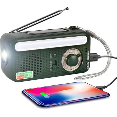 Radio portable AM/FM/SW avec manivelle, batterie 2000 mAh, lampe torche LED, lampe, alarme SOS, idéale pour le camping et la survie.