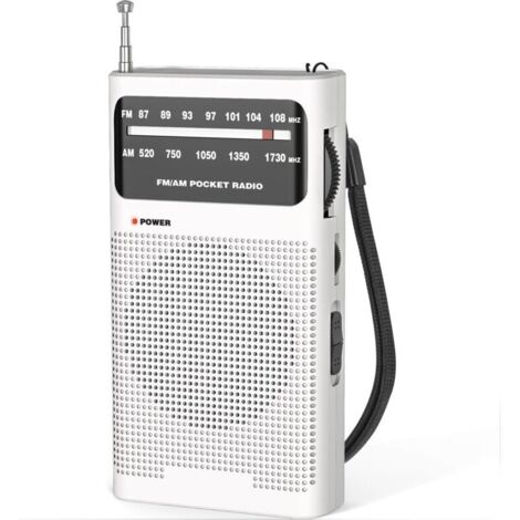 Radio Portable, AM(MW)/FM Radio a Pile, Transistor Radio de Poche avec Excellente Réception, Excellente Qualité Sonore, Mini Radio Portable(AA) - Blanc