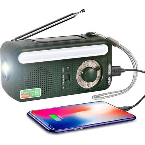 Radio Portable, avec Haut-Parleur Intégré Alarme SOS Torche LED Lampe De Lecture Radio d'urgence Radio d'urgence À Manivelle Solaire 2000 MAh Radio Météo Rechargeable FM/AM/SW