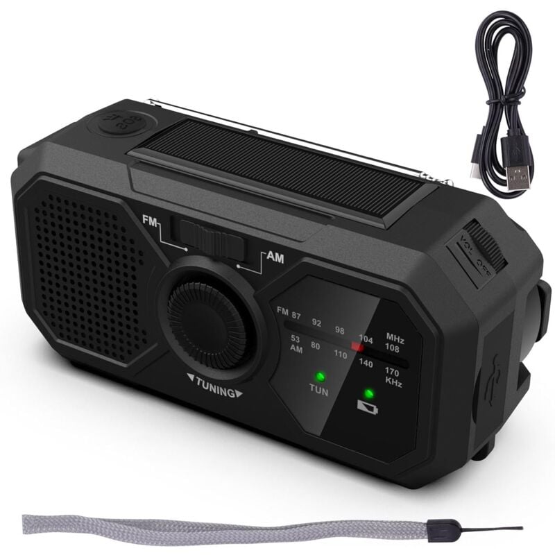 Radio Portable avec Lampes De Poche - Radio De Production D'énergie À Manivelle À Charge Solaire,Lampe De Poche LED De Radio FM De Charge Mobile
