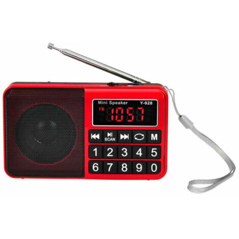 Radio portable FM / AM (MW) / SW / USB / Micro-SD / MP3, station de radio avec gros boutons et grand écran, radio portable rechargeable 800 mAh (rouge)