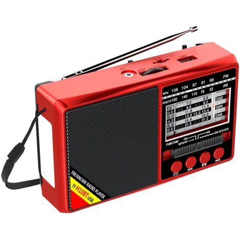 Radio Portable FM/AM/SW Toutes Bandes – Mini Récepteur Radio à Piles, Haut-Parleur Bluetooth Compatible, Lecteur de Radiodiffusion, Idéale pour les Personnes Âgées