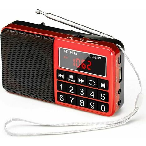 Radio Portable FM/AM(MW)/SW/USB/Micro-SD/MP3, Poste Radio avec Grands Boutons et Grand Écran,Radio Portable Rechargeable Batterie 1200 mAh (Rouge),HANBING