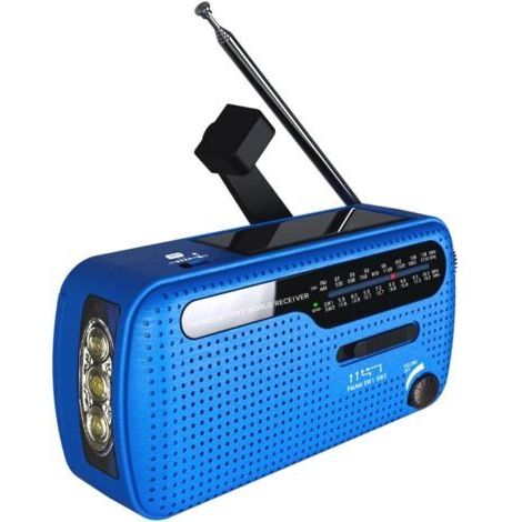 Radio Portable FM/AM(MW)/SW,Manivelle/Pile et Secteur/Solar Poste Radio Transistor,Météo Radio Appareil d'urgence avec 3-LED Lampe de Poche et Chargeur de Téléphone