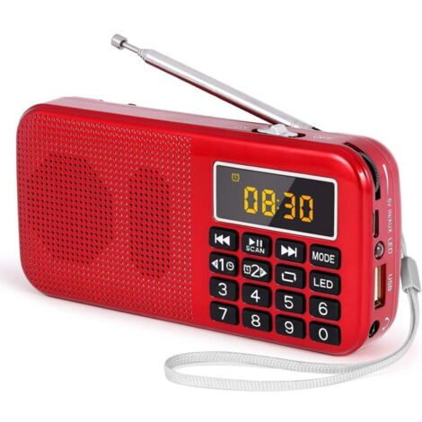 Radio portable FM avec batterie rechargeable 3000mAh – Prise en charge MP3, SD, USB, AUX – Lampe de poche intégrée – 30h d'écoute
