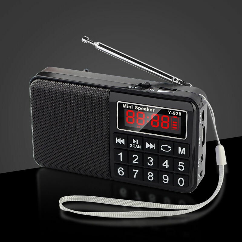 Radio portable FM/AM(MW)/SW/USB/Micro-SD/MP3 avec gros boutons et grand écran, rechargeable - black