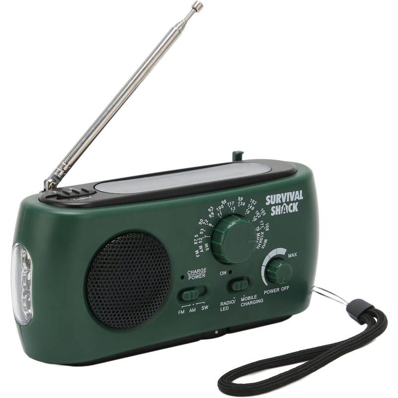 Radio Portable FM/AM/SW, Radio d'urgence Météo 800mAh, Manivelle/Pile et Secteur/Solar Poste Radio Transistor, Radio Solaire avec Lampe LED, Alarme