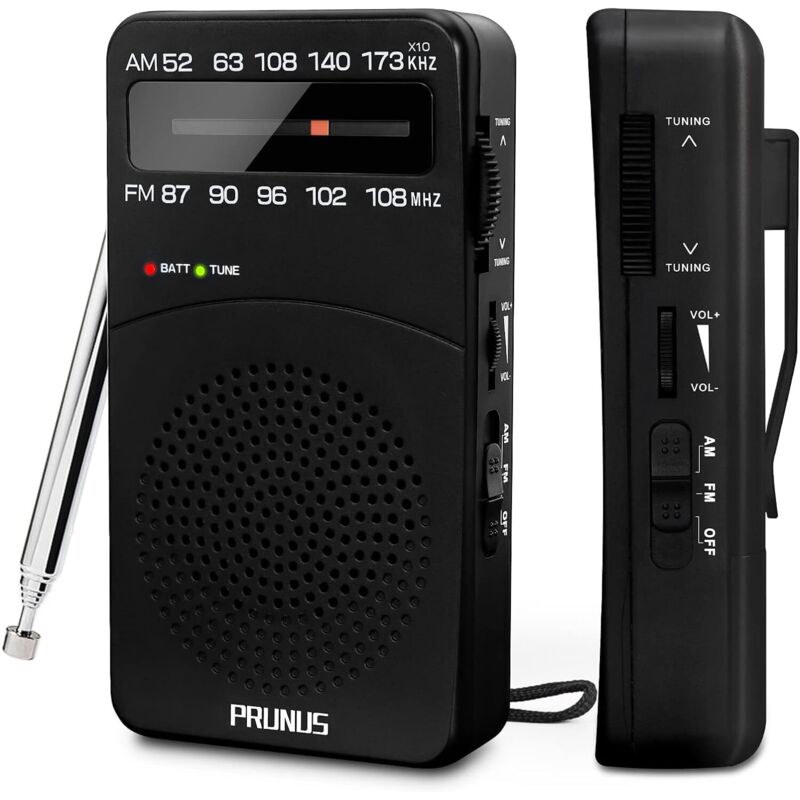 Radio Portable, J-166 AM(MW)/FM Petite Radio a Pile, Mini Radio de Poche avec Excellente Réception, Bouton de Réglage avec Indicateur de Signal,