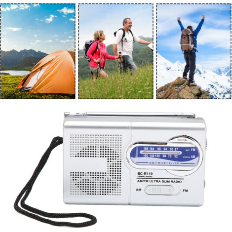 Radio Portable Pocket AM/FM Mini - Classic Argent - ABS - 10cm - 2 AA Batteries - Sans Batteries