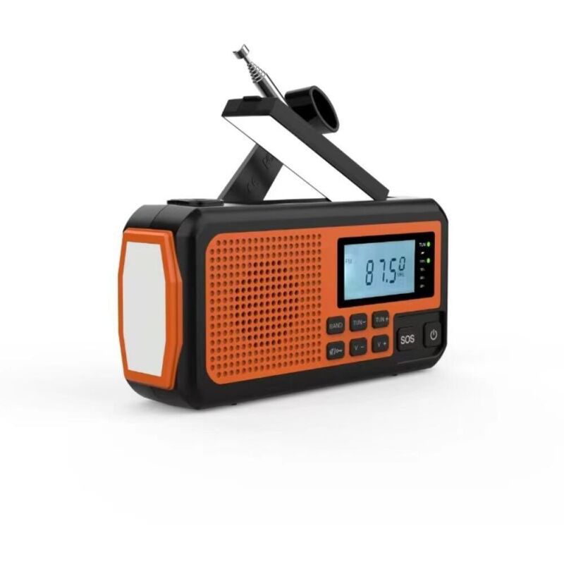 Radio portable, radio AM/FM à batterie avec batterie externe 4000 mAh/alarme SOS/lampe de poche, orange.
