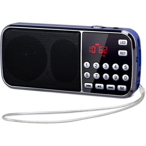 Radio portable, radio FM 3 W, 1 200 mAh, lampe torche LED, batterie rechargeable, compatible MP3/AUX/USB/TF, bleu