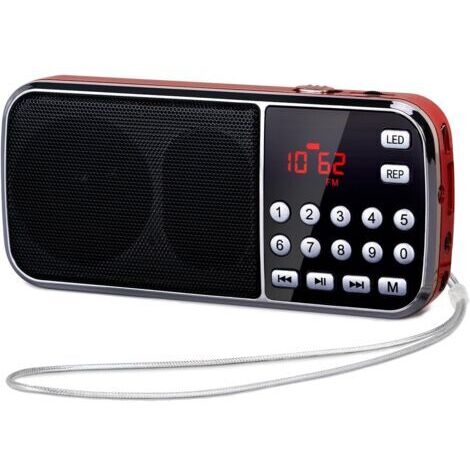 Radio portable, radio FM 3 W, 1 200 mAh, lampe torche LED, batterie rechargeable, compatible MP3/AUX/USB/TF, rouge
