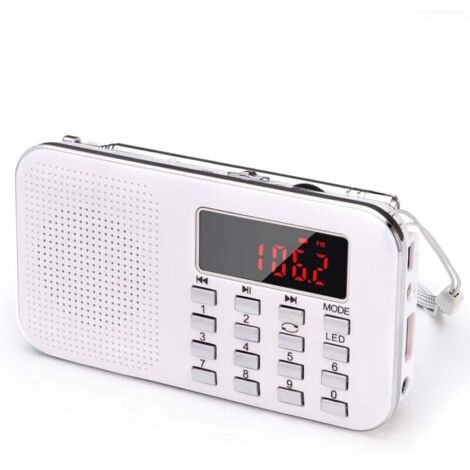 Radio portable, radio FM AM, alimentée par batterie et secteur, MP3, haut-parleur, compatible carte TF/USB, lampe de poche, applicable (blanc)