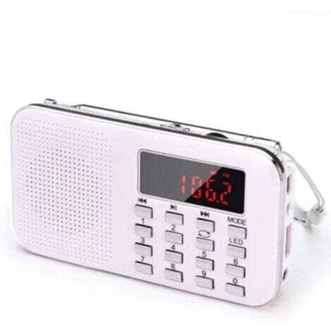Radio portable, radio FM AM, alimentée par batterie et secteur, MP3, haut-parleur, compatible carte TF/USB, lampe de poche, applicable (blanc)