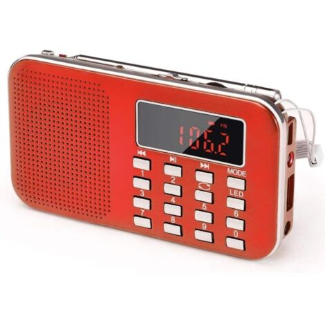 Radio portable, radio FM AM, alimentée par batterie et secteur, MP3, haut-parleur, compatible carte TF/USB, lampe de poche, applicable (rouge)