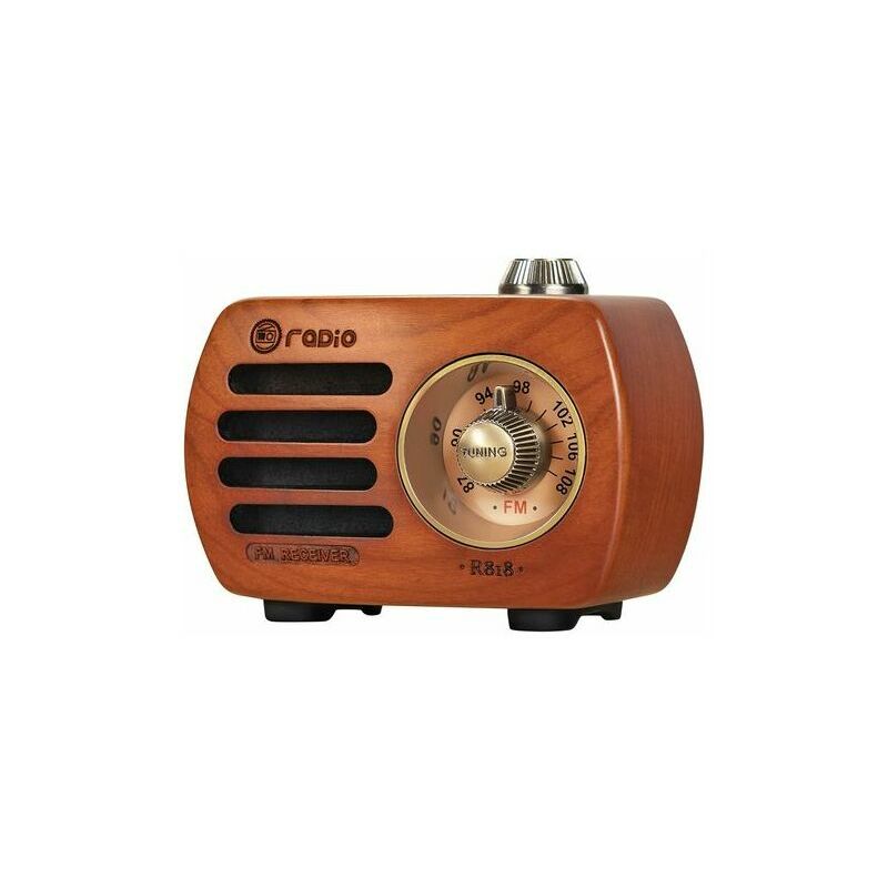 KZQ - Radio Portable Rechargeable R-818 - Bluetooth 5.0, Radio fm, Prise aux - Radio Vintage en Bois de Cerisier Naturel avec Son hd et Basse