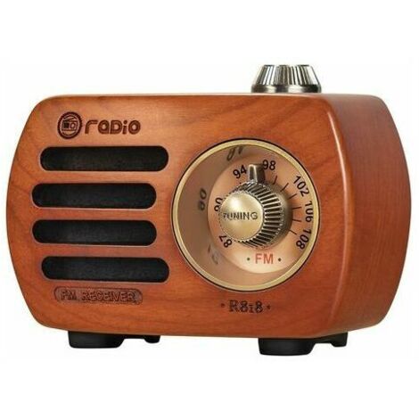Radio Portable Rechargeable R-818 - Bluetooth 5.0, Radio FM, Prise AUX - Radio Vintage en Bois de Cerisier Naturel avec Son HD et Basse