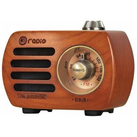 Radio Portable Rechargeable R-818 - Bluetooth 5.0, Radio FM, Prise AUX - Radio Vintage en Bois de Cerisier Naturel avec Son HD et Basse